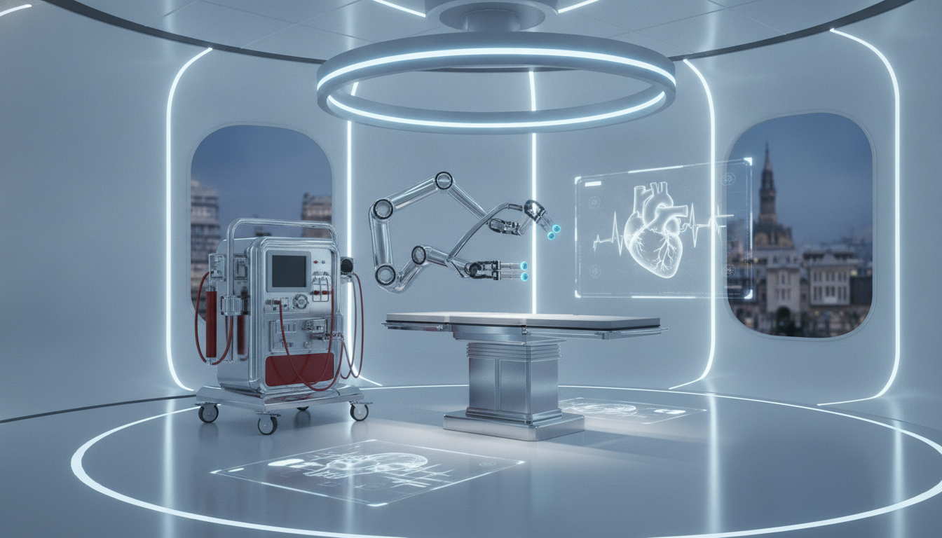 Advanced cardiovascular medical devices in a modern medical setting, symbolizing innovation.