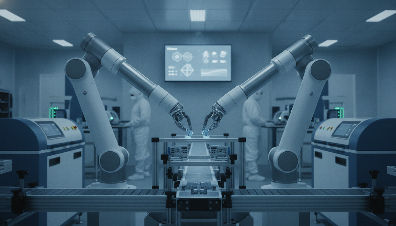 High-tech medical device manufacturing with emphasis on precision and regulatory standards.