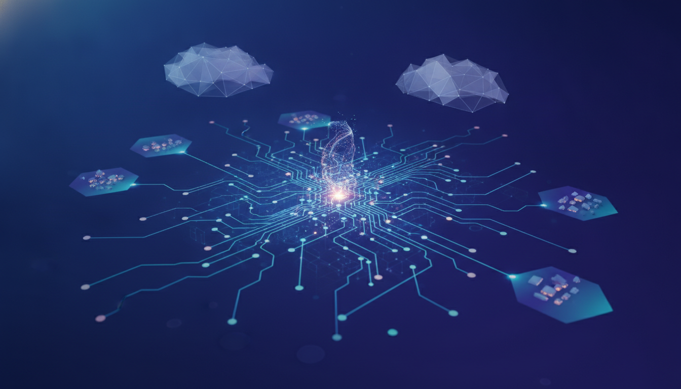 Abstract visualization of scaling digital health and telemedicine for broad access.